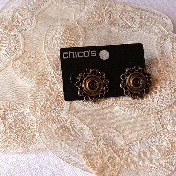 Chico's Antique Gold Earrings, Posts NWOT - Picture 2 of 4